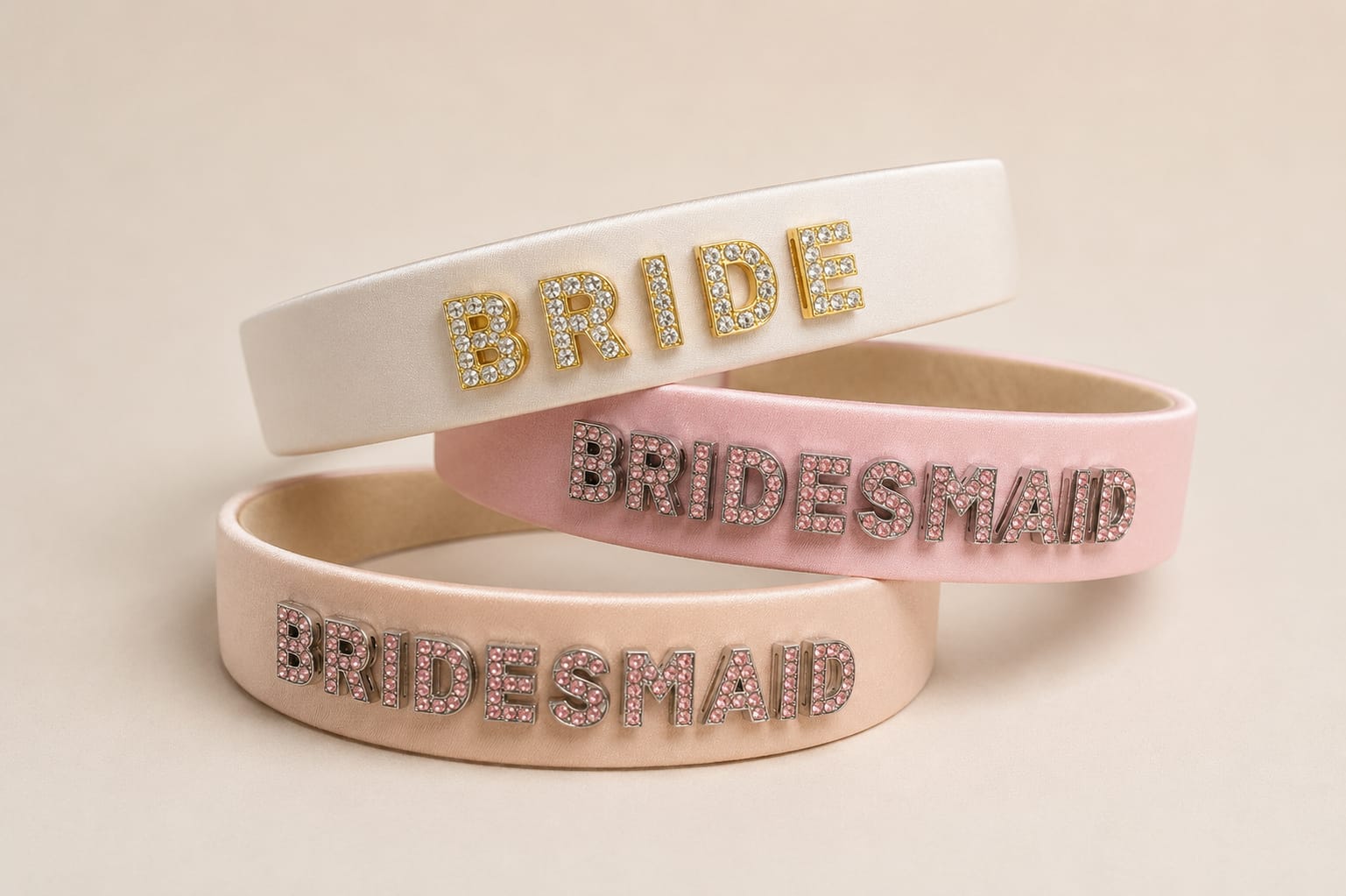 Bride and bridesmaid headbands in ivory, pink and champagne