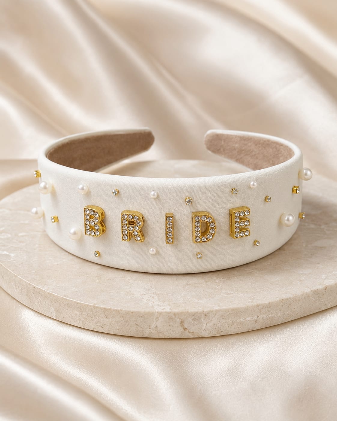 Ivory bride headband with pearl and crystal details